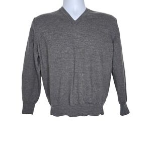VALENTINO Logo Studio Gray Men's XL 52 Sweater Merino Wool V-Neck Vintage Italy